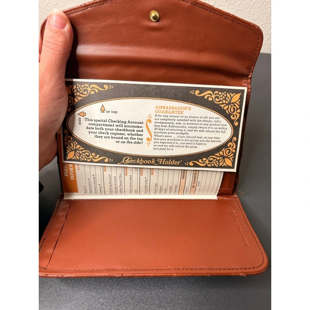 Ambassador Checkbook Wallet Womens OS Brown Like New Patchwork Leather Vintage